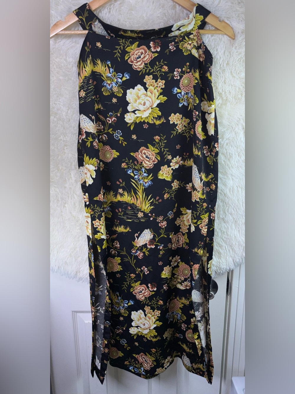 Zara Black Floral Slip Skirt with Yellow & Pink Flowers